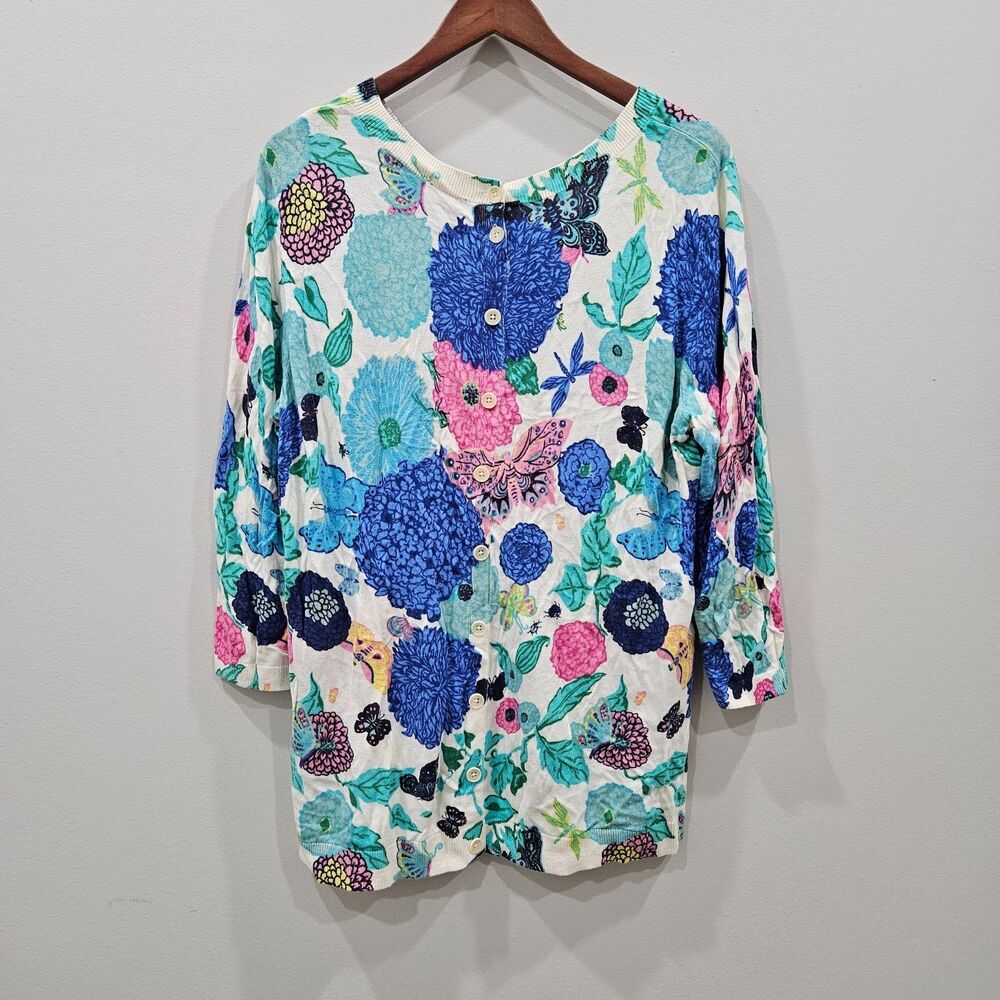 Talbots Womens Floral Cardigan Sweater 1X Multicolor Flowercore Boho Cottagecore